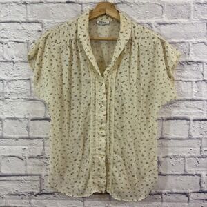 Vintage Women's Top Floral Dainty Lace Trim Topics Spareparts See Thru Cottage